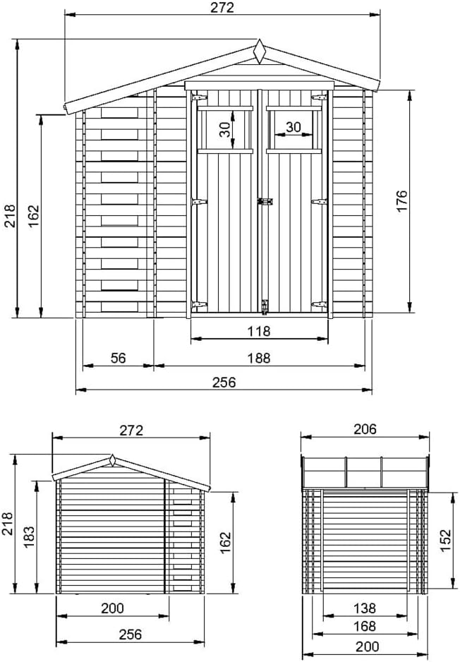 Abri de Jardin en Bois et Range bûches extérieur - Stockage extérieur I206xL272xH218 cm/ 3,53 + 0,97 m2 Petit abri à Outils, Local à vélos - karaca-alisveris M386