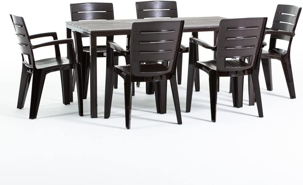 Thomas & Anita - Ensemble repas moka 6 personnes - acier, polyéthylène, chaises empilables