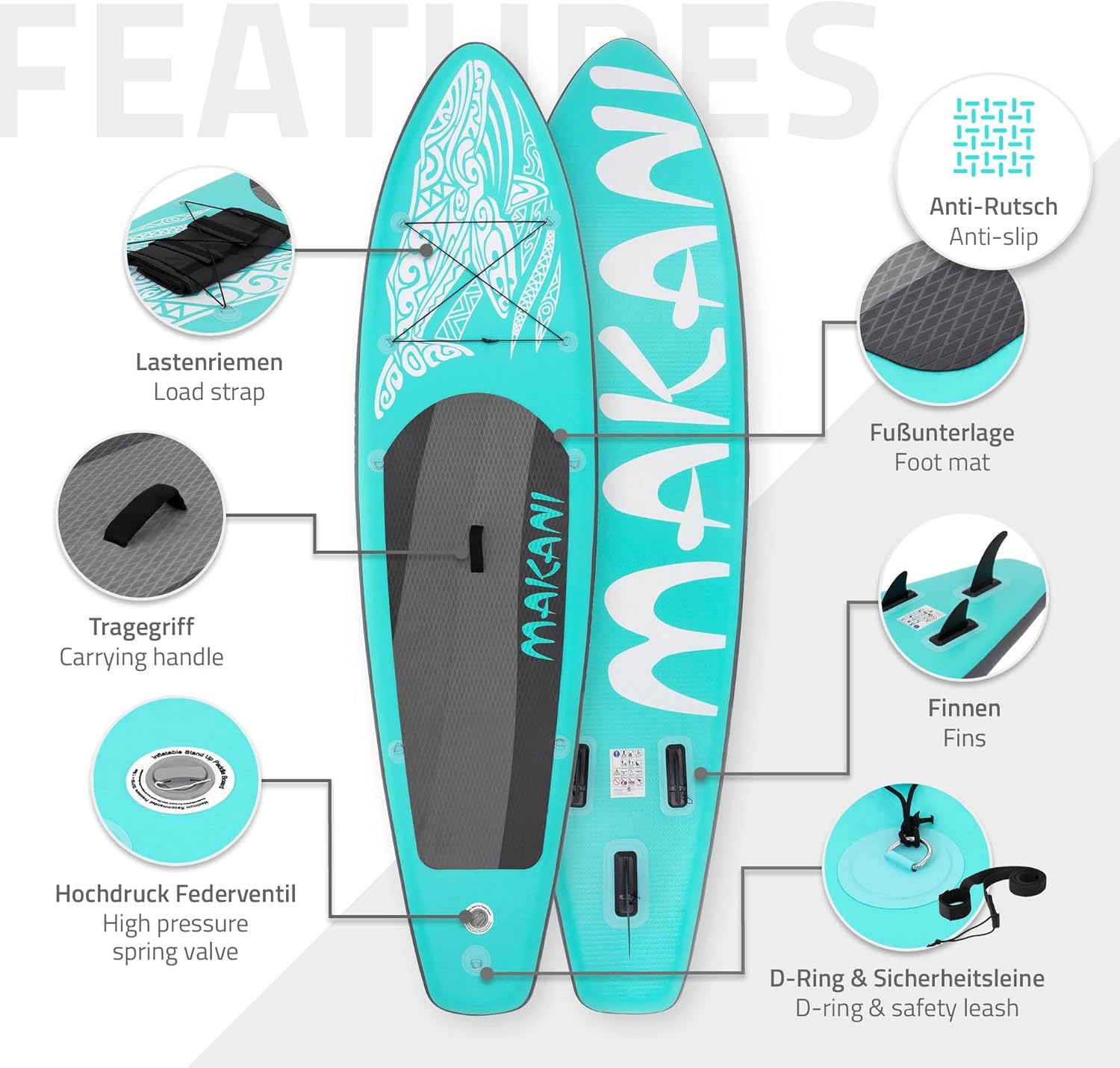 karaca-alisveris - Stand Up Paddle Board - 305/308/320/380 cm - PVC, jusqu’à 150 kg, 10/15 cm, sac, pompe