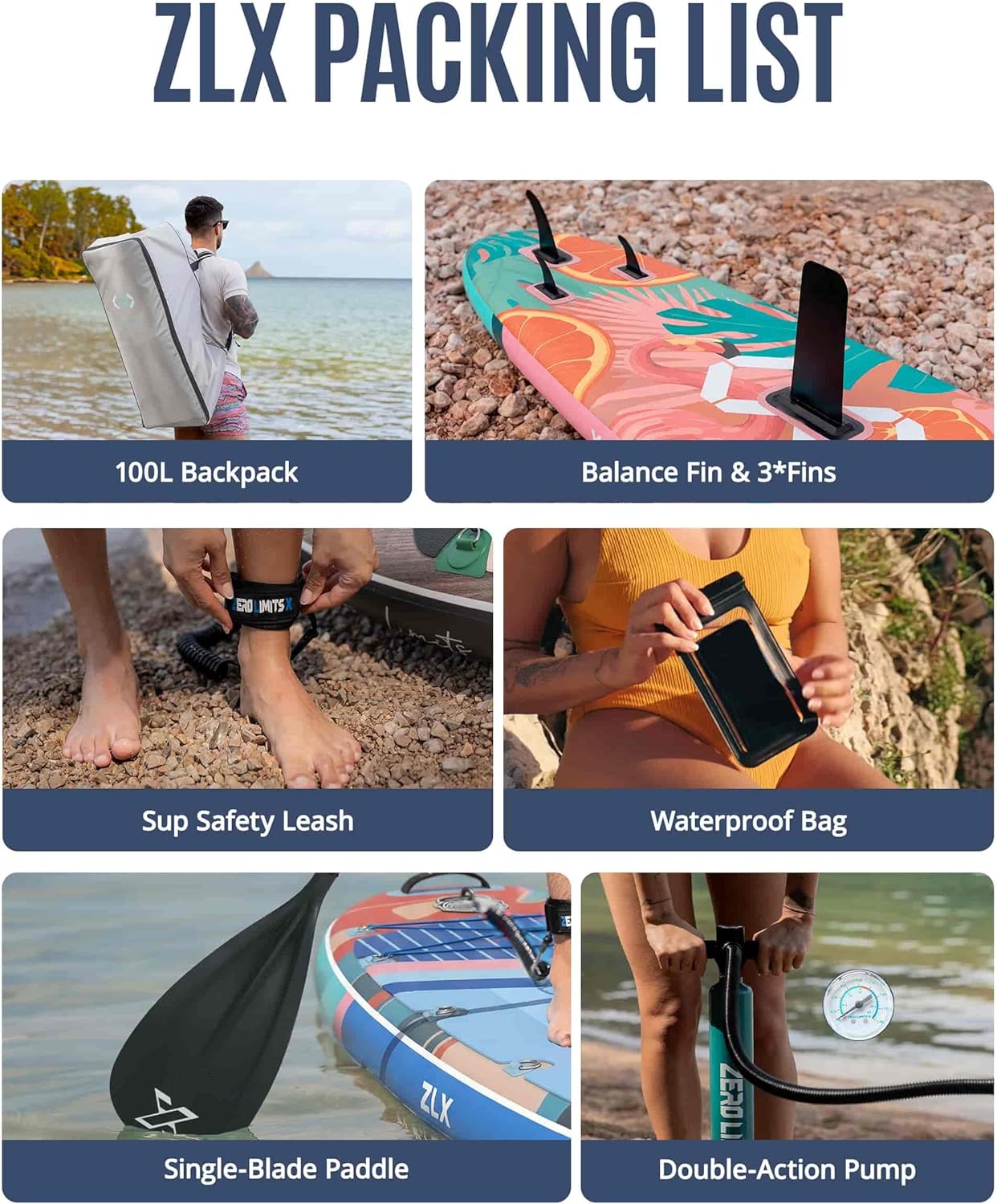 ZLX - Paddle gonflable Extra Large - 350x89 cm - planche stable, accessoires premium, siège gonflable