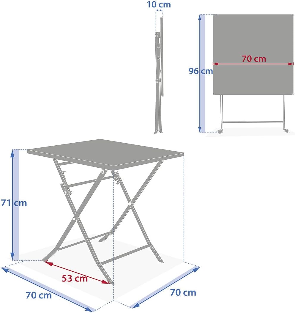 karaca-alisveris - Greensboro carrée 2 places - acier vert antirouille - table pliante jardin