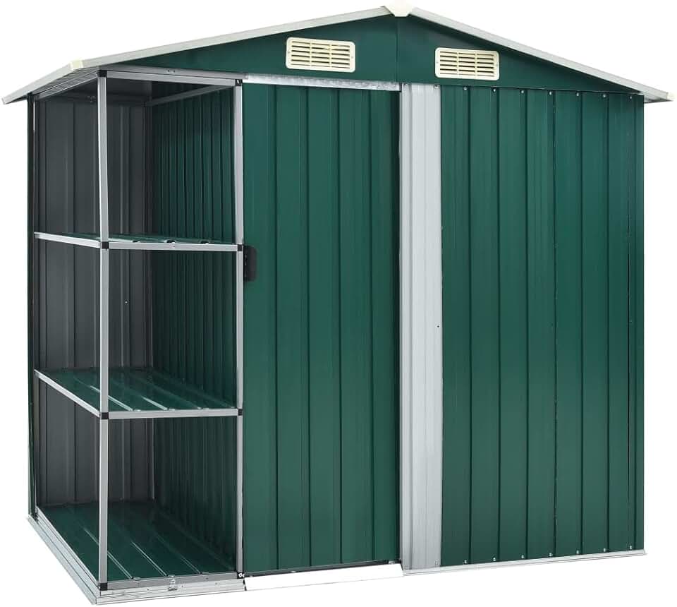karaca-alisveris - Abri de Jardin avec étagère, 205x130x183 cm, fer, vert