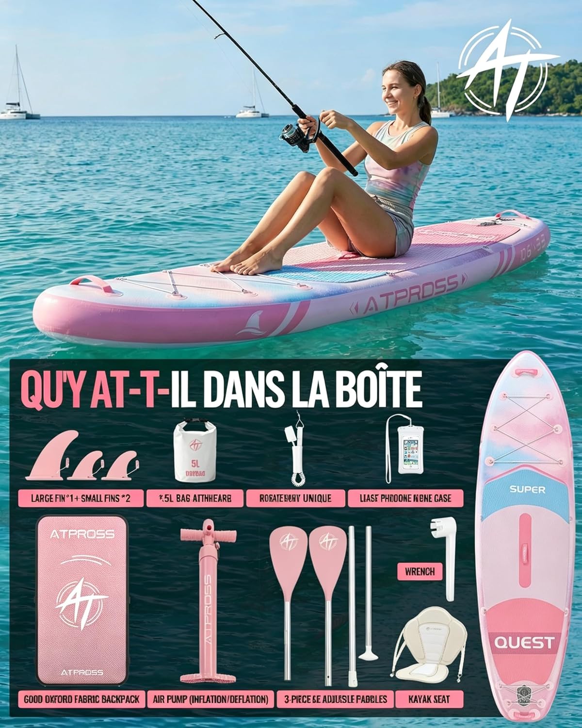 Stand Up Paddle Gonflable Adulte avec Siège Kayak & Accessoires, 320x84cm Planche de Sup Extra Large pour 2 Personnes, Charge 200kg, Kayak Gonflable 2 Places Stable et Antidérapant pour Surf