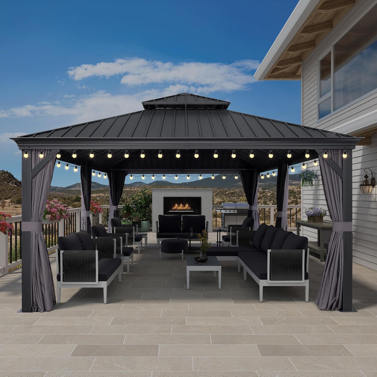 karaca-alisveris - Pergola Série 6x4,25m - alu, leds, rideaux, gouttière