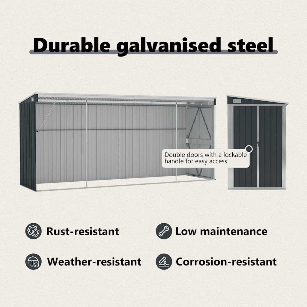 karaca-alisveris Abri de Jardin Mural Anthracite 118x382x178 cm Acier,Structures extérieures, Cabanes & abris de Jardin,316231