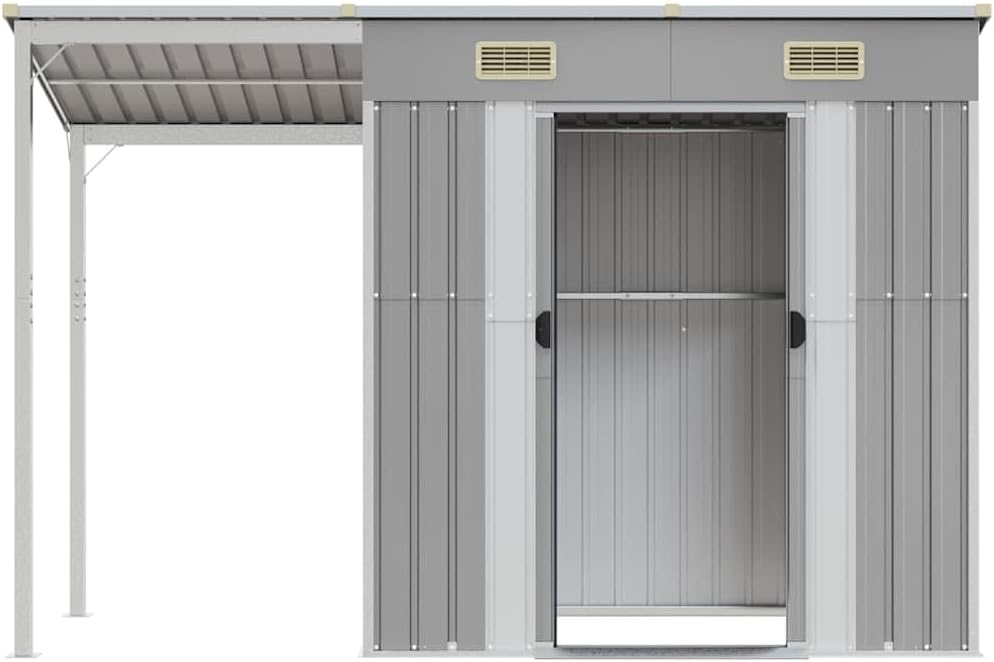 karaca-alisveris Abri de Jardin avec Toit prolongé Gris Clair 277x107x181 cm, Maison & Jardin, Pelouses & Jardins, Vie en extérieur, Structures extérieures, Cabanes & abris de Jardin, Gris, (Poids 41.56KG)