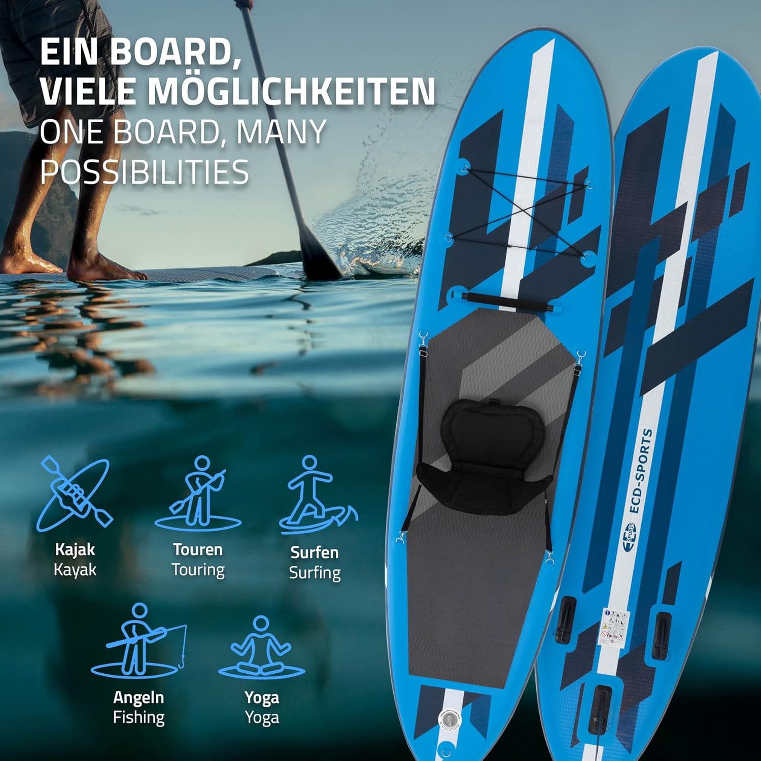 karaca-alisveris Stand Up Surf Paddle Board Gonflable 305/308/320/380 cm | PVC | jusqu'à 120/150 kg | Épaisseur 10/15 cm | Planche de Surf Pagaie Sac de Transport Pompe à Air | Diverses Couleurs Modèles