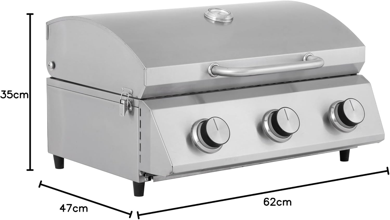 karaca-alisveris - Barbecue à gaz portable - inox - 3 brûleurs, thermomètre, allumage piézo - CATHAN