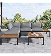 karaca-alisveris Ensemble Salon de Jardin Exterieur 5 Pièces : 2 Canapés d'angle 120cm, Table Basse 60x60c...