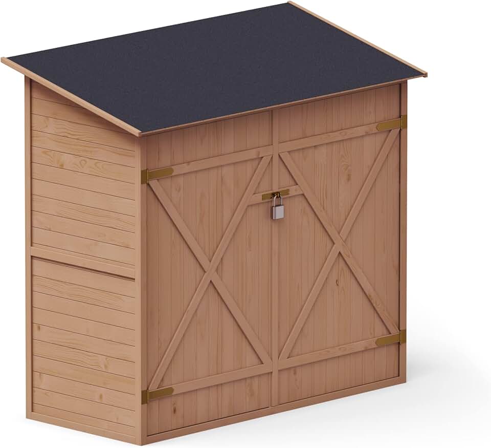 karaca-alisveris Abri de Jardin en Bois Naturel - Cabine de Rangement Extérieur - Cabane à Outils avec Système D'étagères 149x78x164 cm, Imprégné