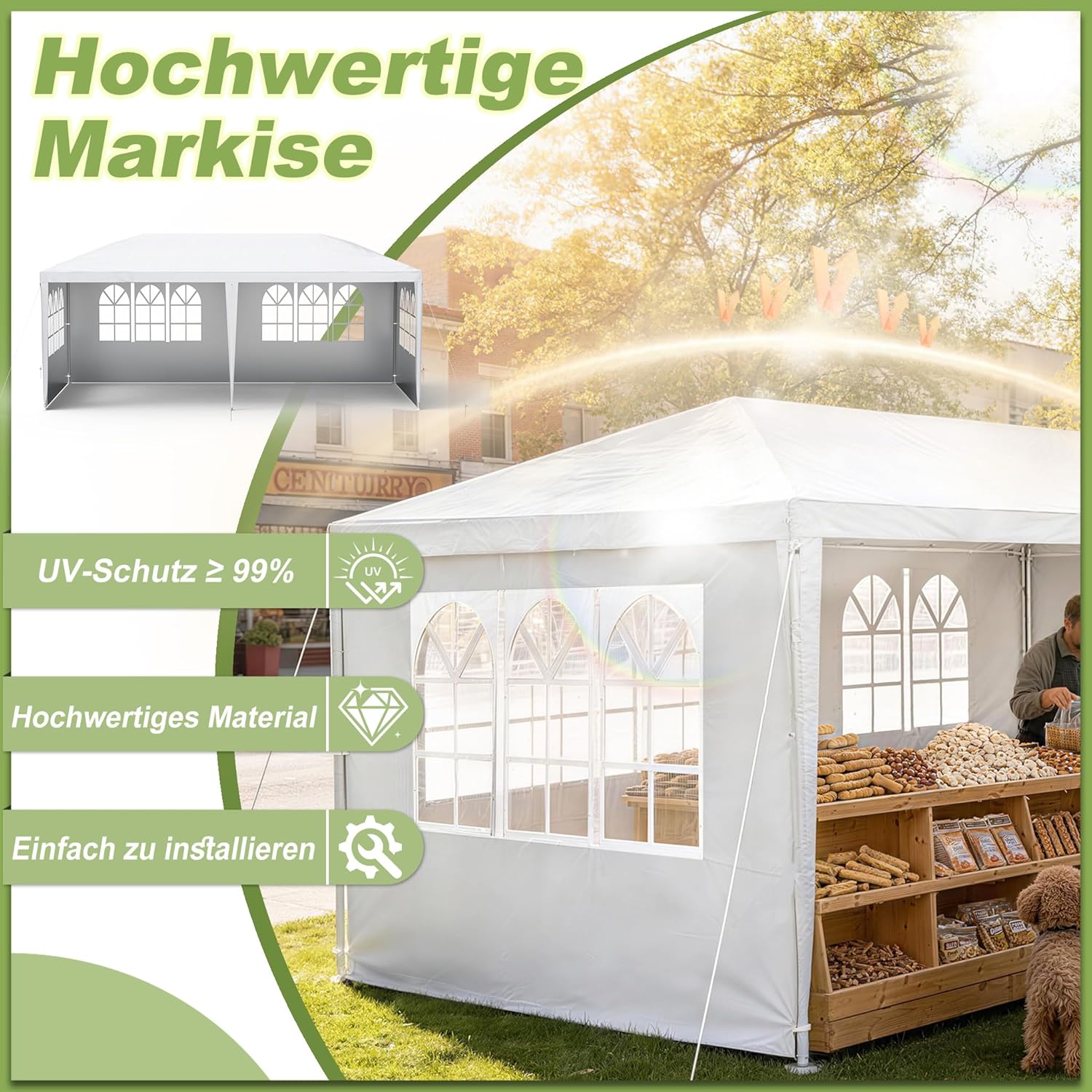 LZQ - Tonnelle jardin 3x6m, imperméable, 6 parois, montage rapide