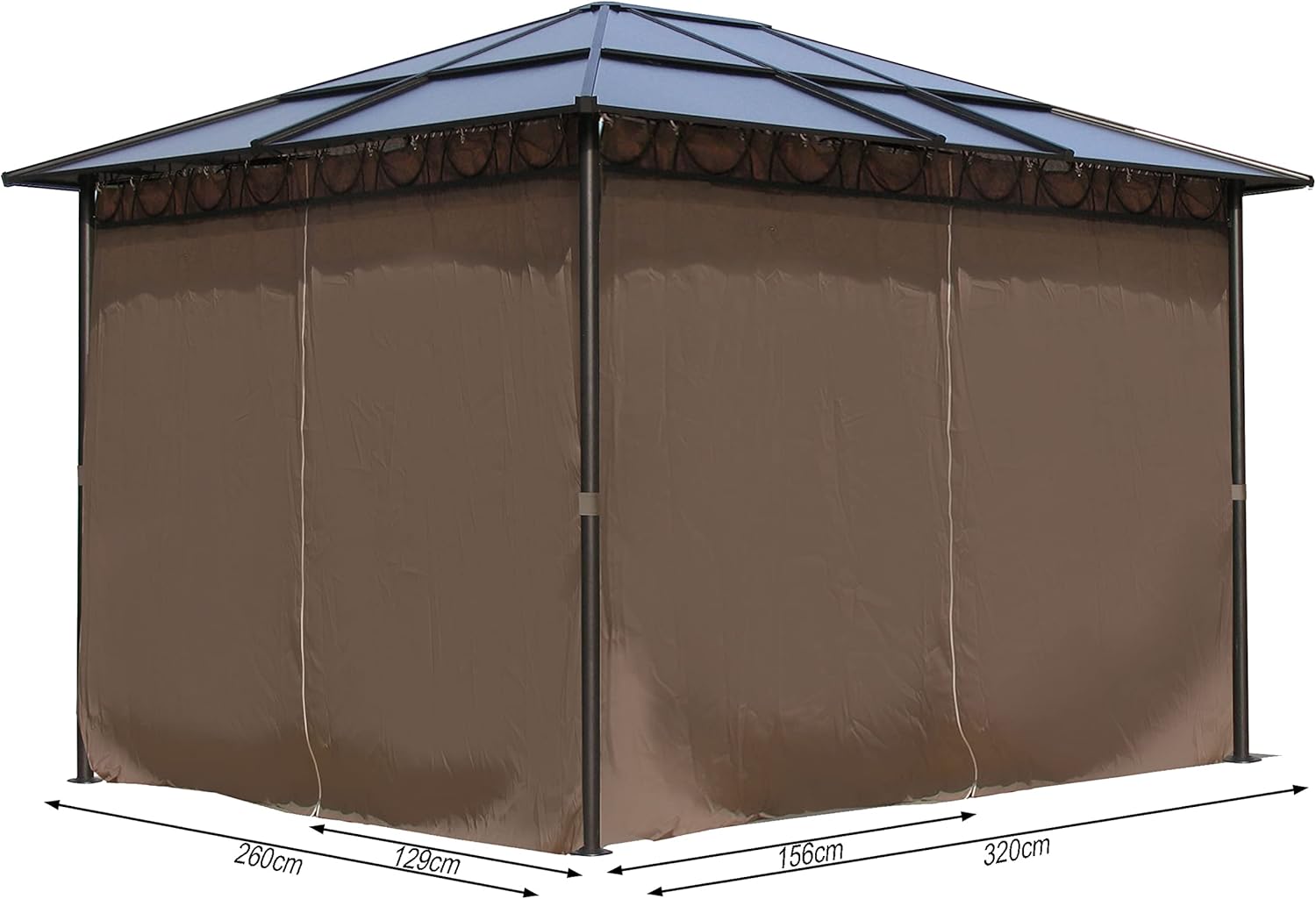 karaca-alisveris - tonnelle rigide métal - 3 x 3,6 m - panneaux latéraux polycarbonate, anti-poussière