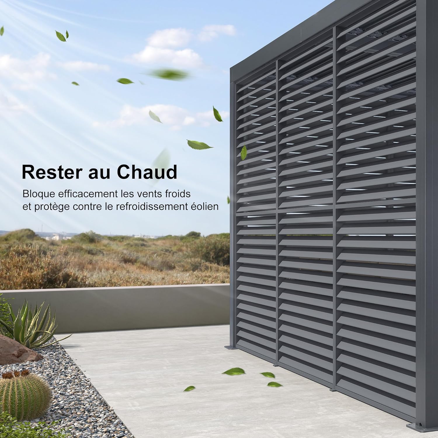 karaca-alisveris - Pergola bioclimatique série aluminium - 4,8x3,68m - lames orientables, persiennes fixes, gris