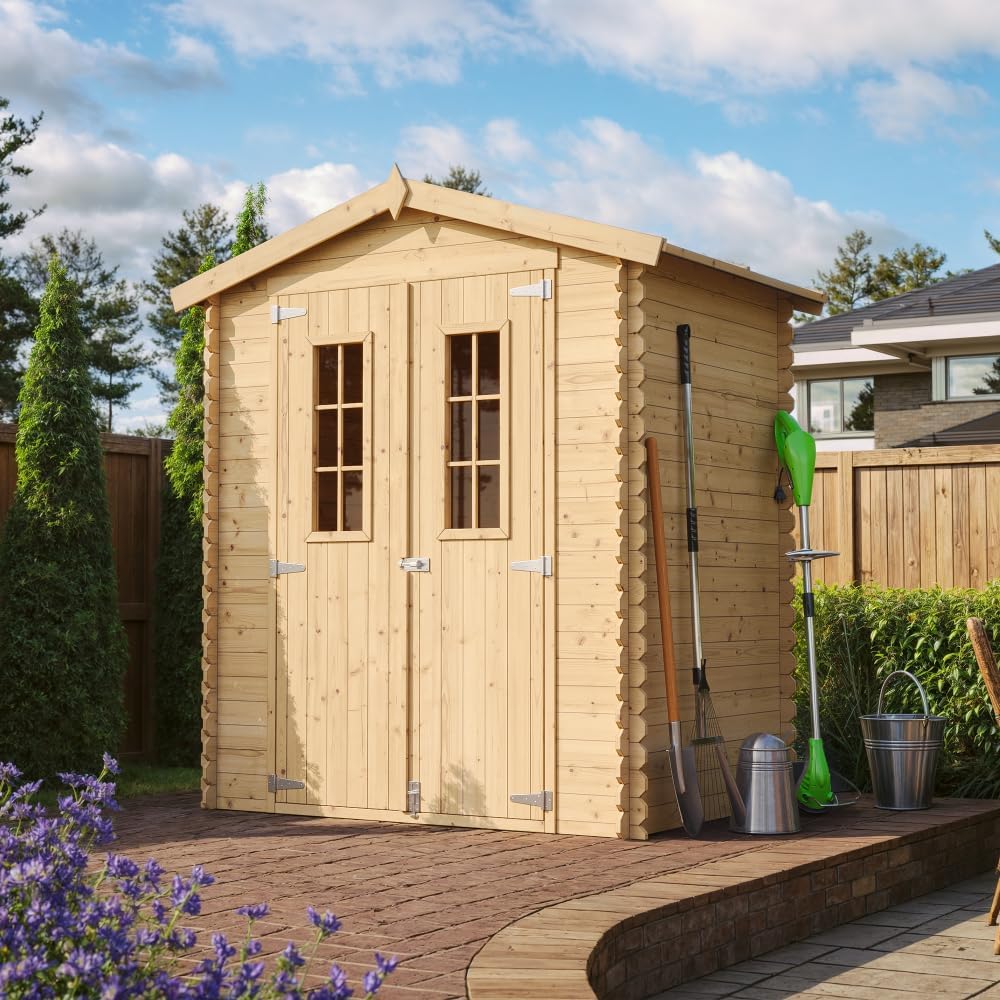 Abri de Jardin en Bois avec Sol TRAITÉ - Stockage extérieur I196xL136xH218 cm/ 1.98 m2 Petit abri à Outils, Local à vélos - karaca-alisveris M367C+M367G