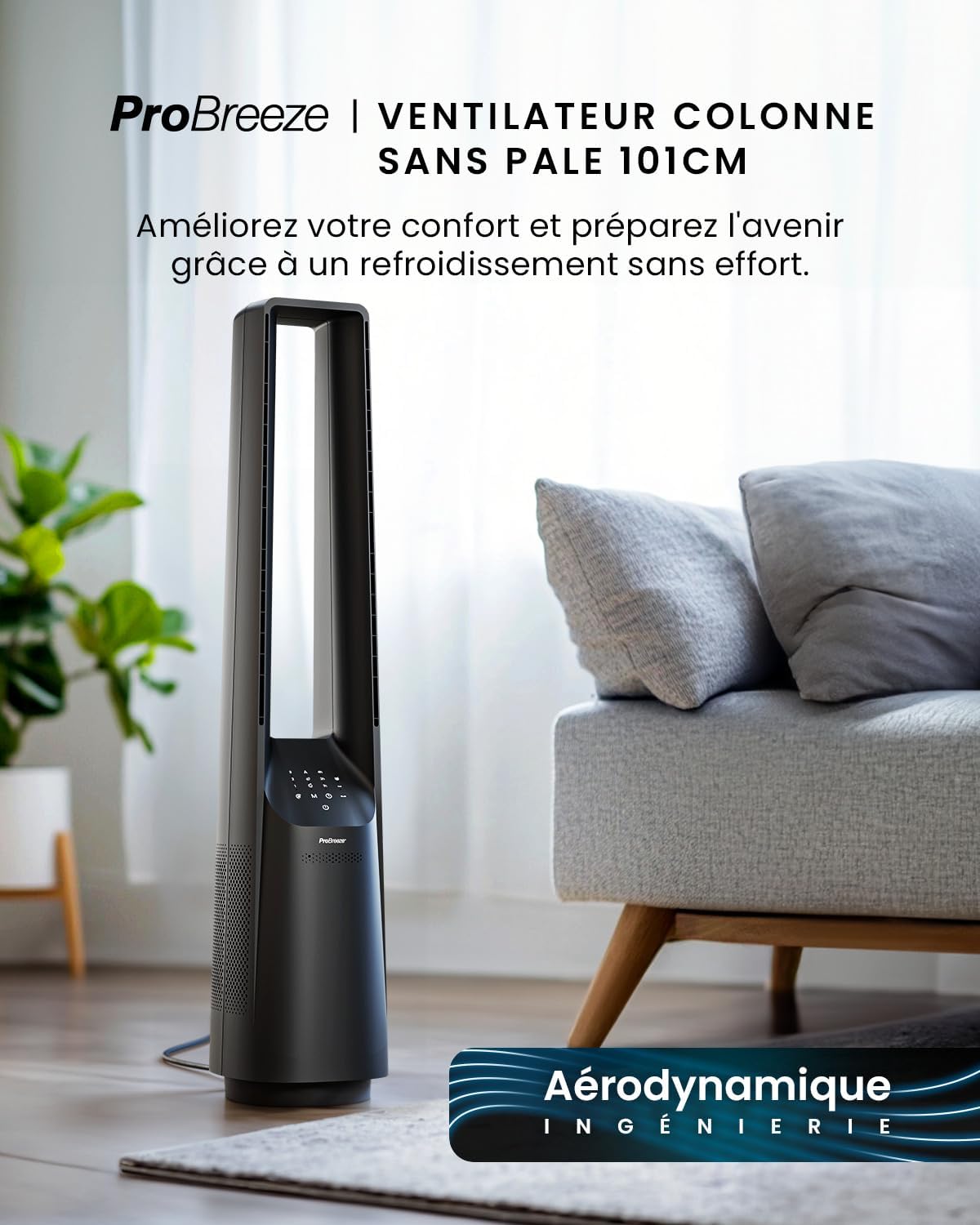 karaca-alisveris Ventilateur Colonne Sans Pale - Ventilateur Tour Silencieux, Hauteur 101 cm avec 6 Vitesses, Oscillation 60°, Ventilateur Sans Lame Rafraichisseur d'Air Bladeless Noir