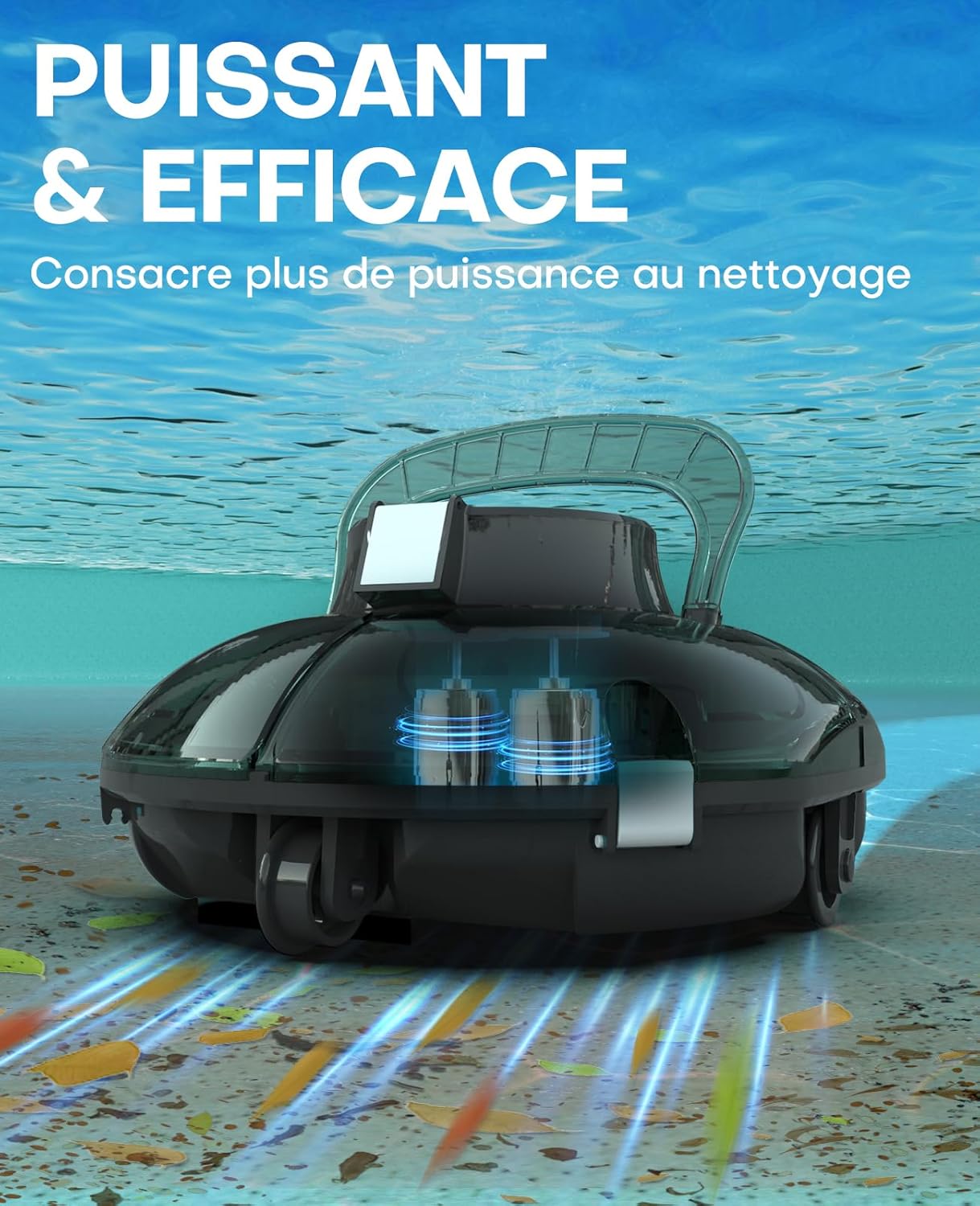karaca-alisveris Winny 200 Robot Piscine, Aspirateur Piscine Sans Fil Avec Batterie, Autonomie 75 Min pour Piscines Hors-Sol 60m², Double Filtration,Stationnement Automatique(Transparent Vert Blanc)