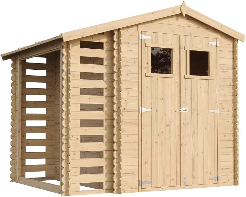 Abri de Jardin en Bois et Range bûches extérieur - Stockage extérieur I206xL272xH218 cm/ 3,53 + 0,97 m2 Petit abri à Outils, Local à vélos - karaca-alisveris M386