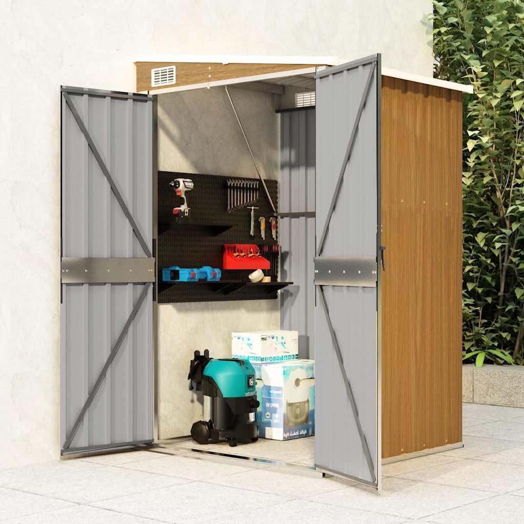 karaca-alisveris Remise de Jardin Murale Marron 118x100x178 cm Acier galvanisé,Structures extérieures, Cabanes & abris de Jardin,316220