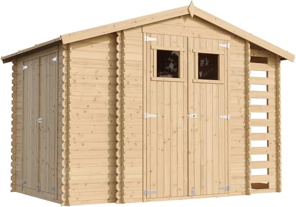 karaca-alisveris - M389 - Abri de jardin bois 206x328x218cm, toit étanche, fenêtres