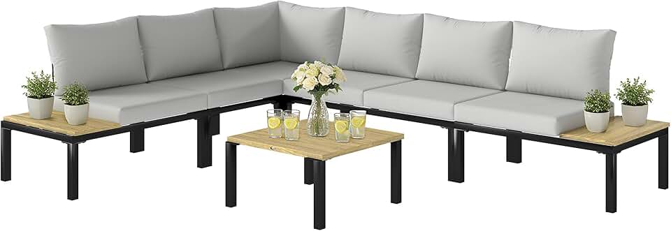 karaca-alisveris - ensemble salon jardin modulable 6 pièces - convertible en lit, table basse intégrée, gris anthracite