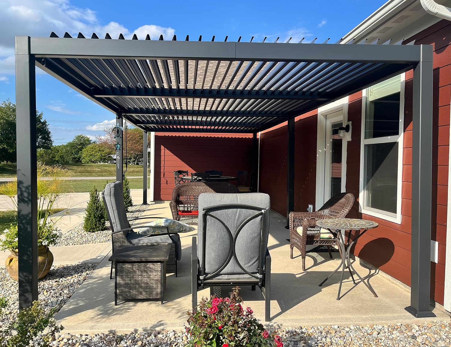 karaca-alisveris - Pergola bioclimatique série - 3,5x8,5m - aluminium, lames orientables, jardin, terrasse, gris