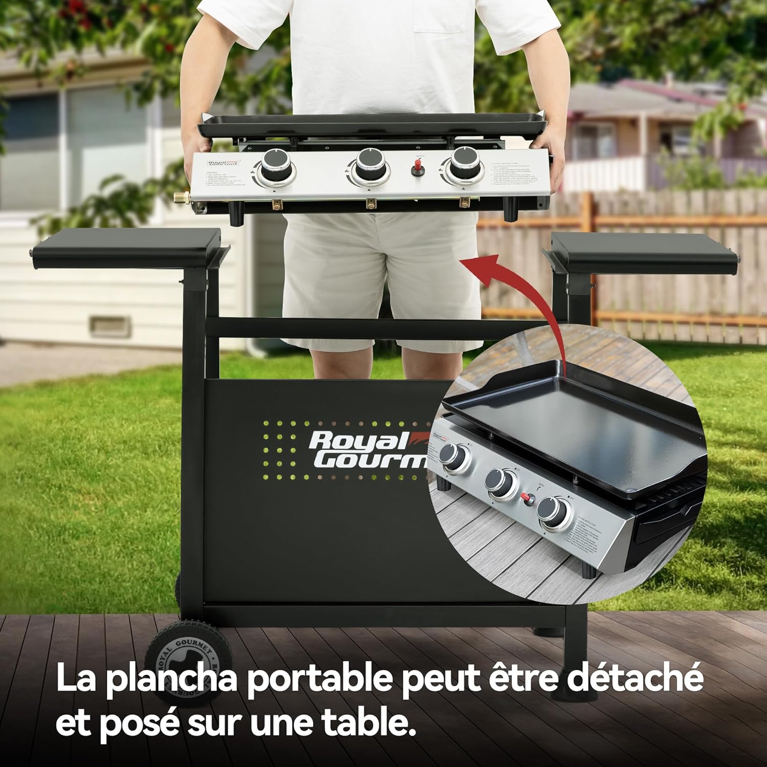karaca-alisveris - Plancha sur chariot 62x35,5cm - 3 brûleurs puissants 7,5kW