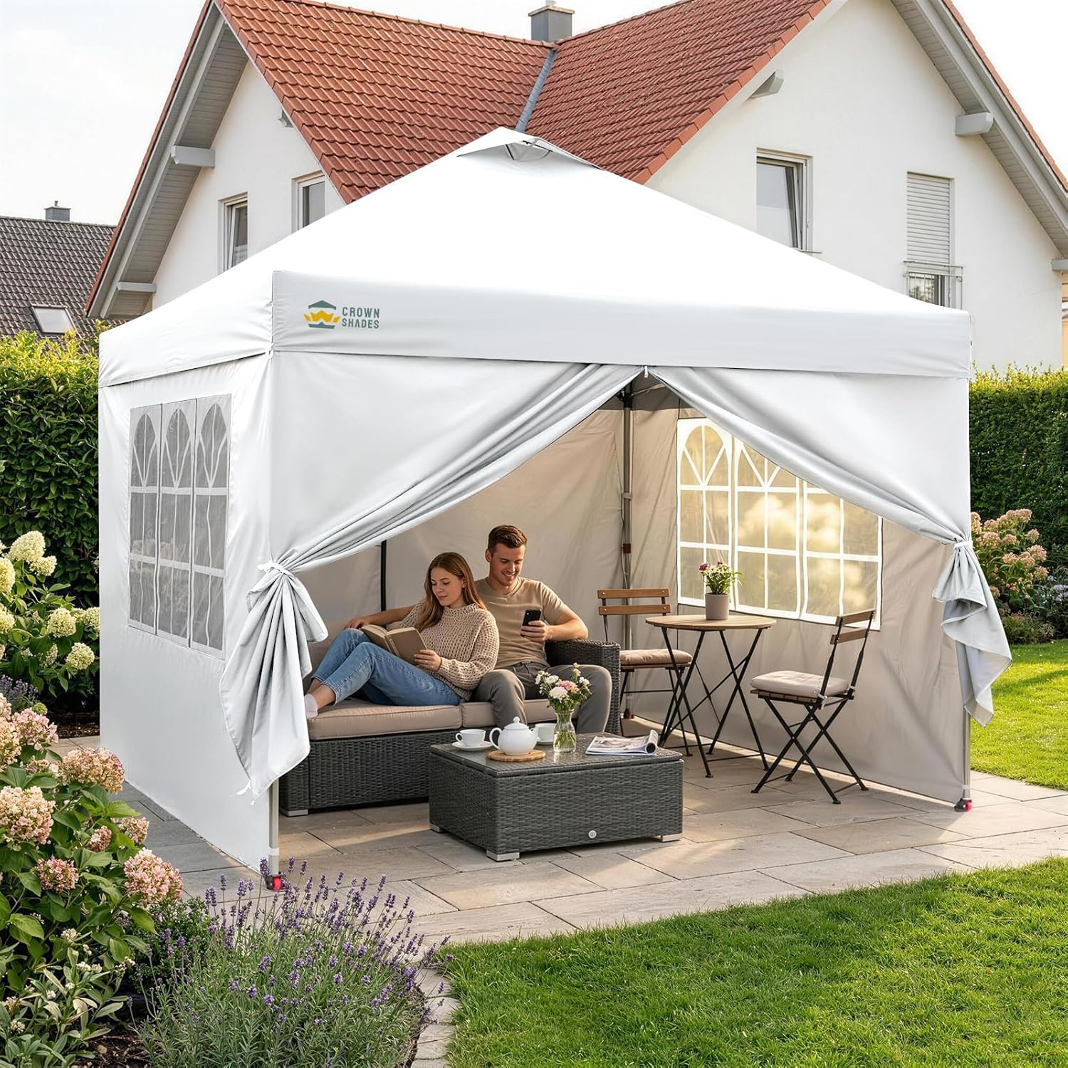 karaca-alisveris - Tonnelle Pliante - 3x3m - Imperméable, UPF 50+, 4 parois, sacs, blanc
