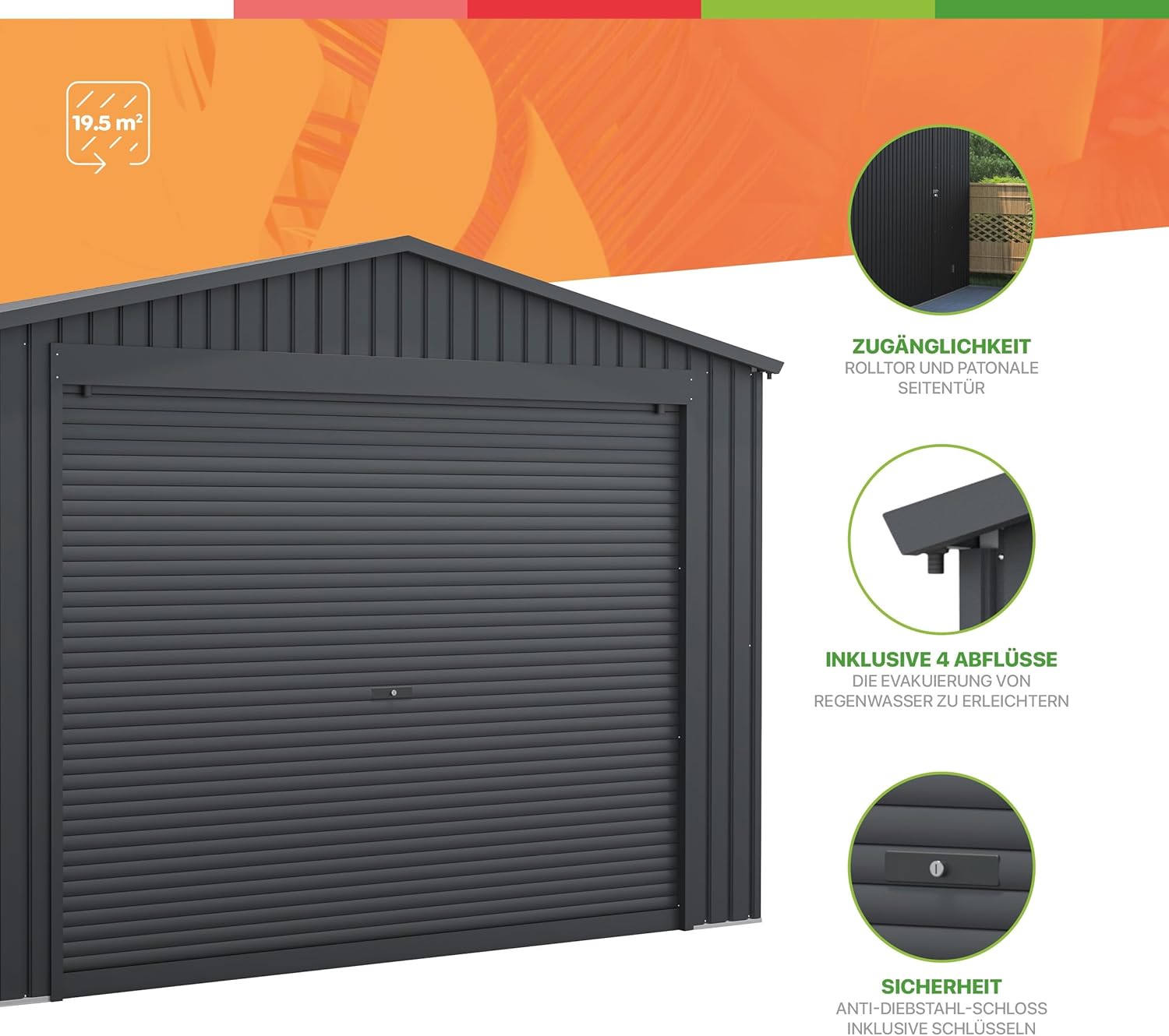 Jarama - Garage métal série extérieure - 576x338x243cm - grande porte enroulable, 19,52m²