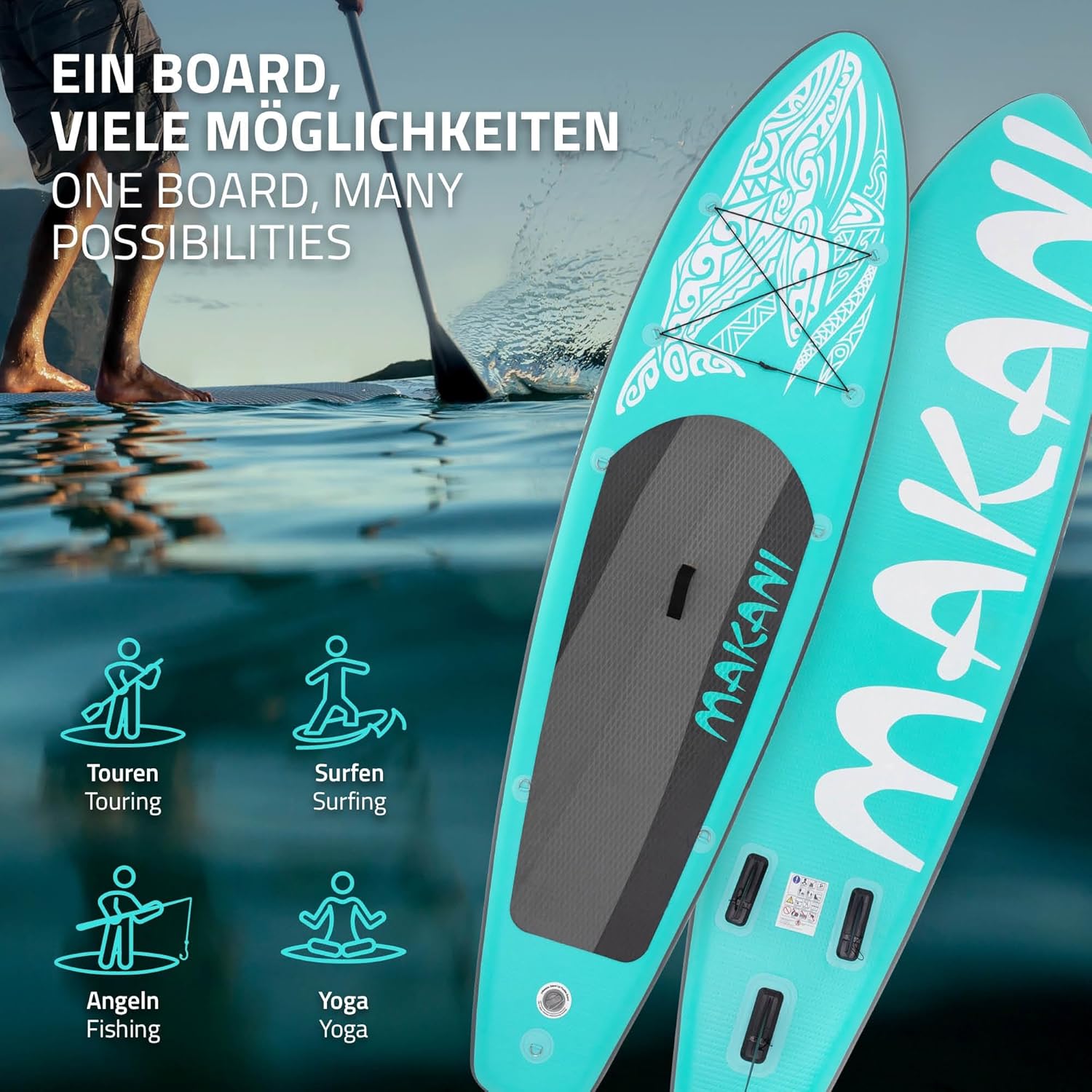 karaca-alisveris - Stand Up Paddle Board - 305/308/320/380 cm - PVC, jusqu’à 150 kg, 10/15 cm, sac, pompe