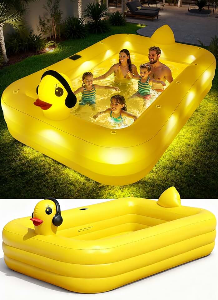 karaca-alisveris Piscine Gonflable avec Lumières, Caneton Piscine Rectangulaire Gonflable Solaire, Pataugeoire Grande pour Enfants et Adultes,254 x 160 x 56 cm Piscine Familiale Hors Sol pour Jardin,Extérieur