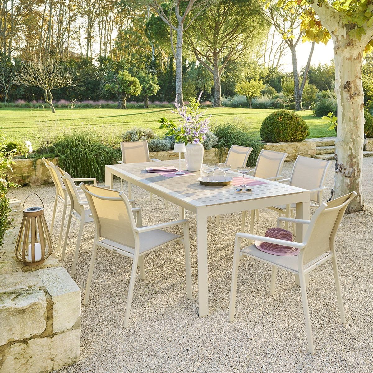 karaca-alisveris - Table de jardin Évasion 8 places - aluminium, effet bois, lin et argile