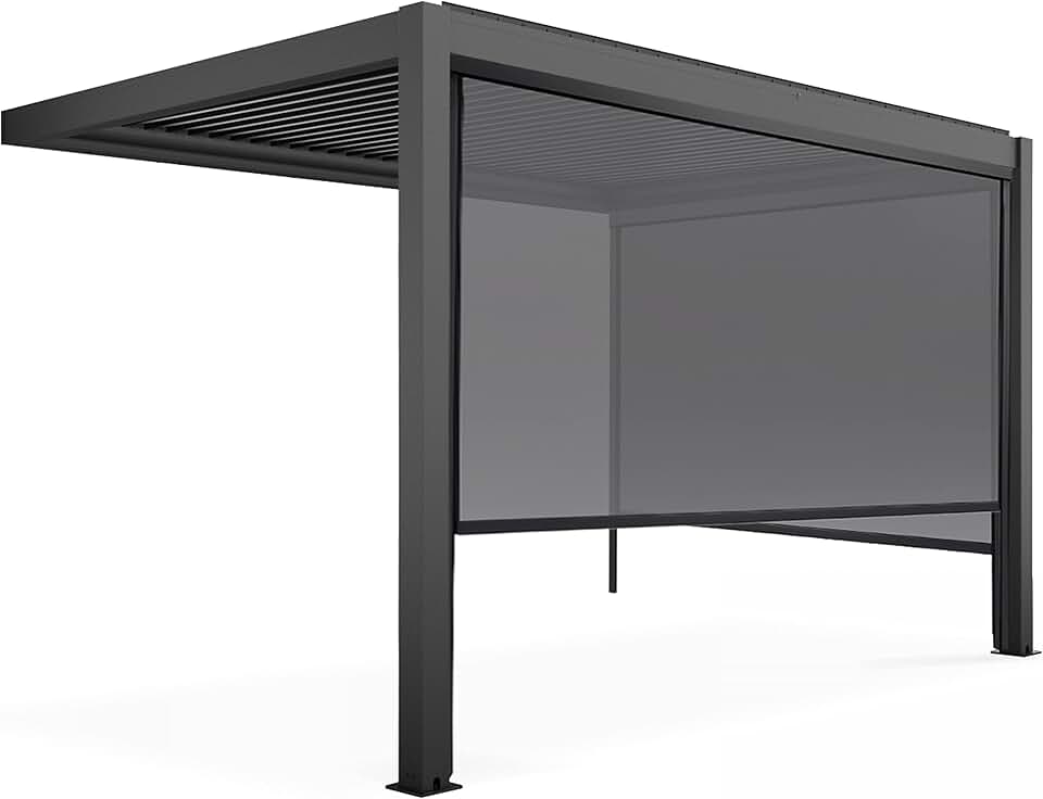 karaca-alisveris - Pergola bioclimatique adossée série Grise - 3x4m - avec 2 stores