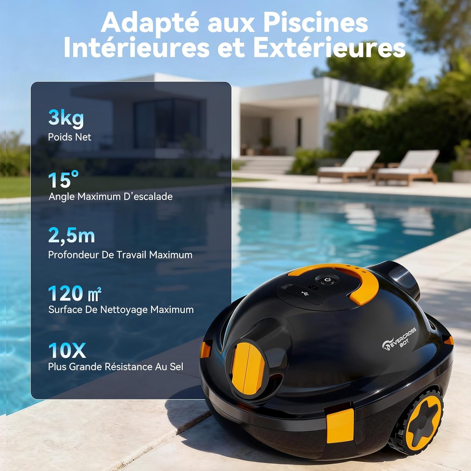 Y10 Robot Piscine, Robot Piscine sans Fil pour Le Nettoyage des Sols, Robot pour Piscines Hors Sol 100Min &120㎡, Stationnement Automatique, Robot Aspirateur Piscine Filtre 180μm (Noir)