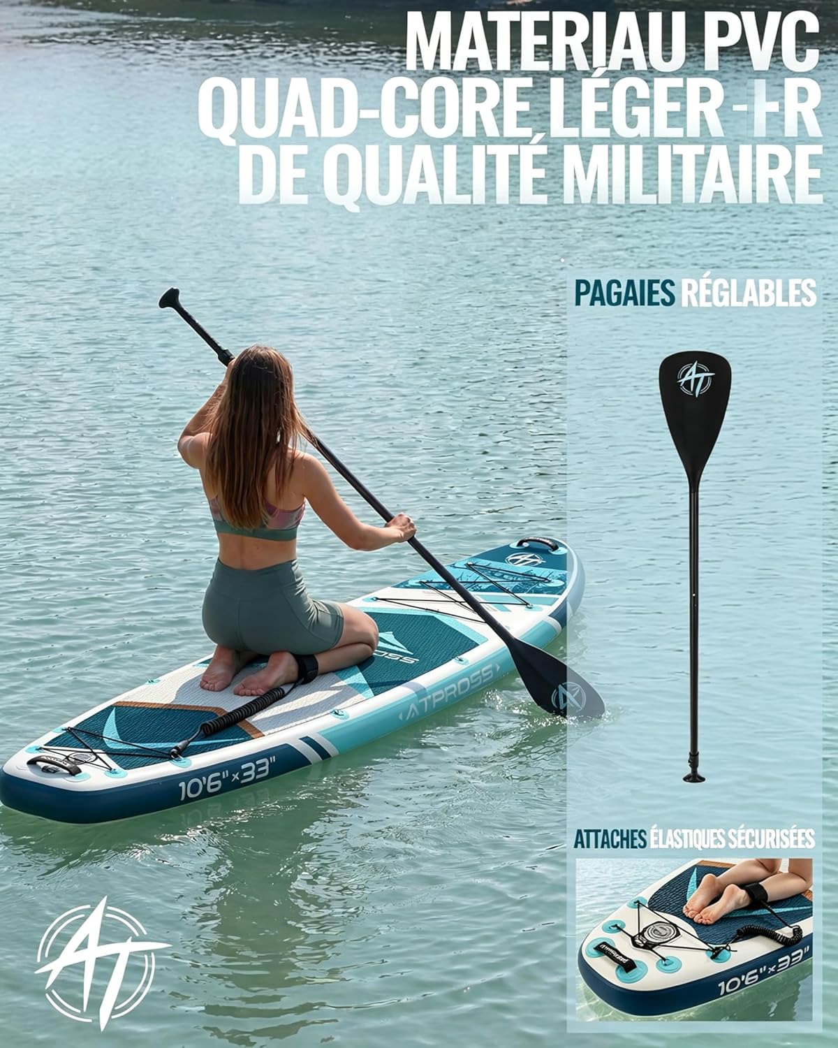 Stand Up Paddle Gonflable Adulte avec Siège Kayak & Accessoires, 320x84cm Planche de Sup Extra Large pour 2 Personnes, Charge 200kg, Kayak Gonflable 2 Places Stable et Antidérapant pour Surf