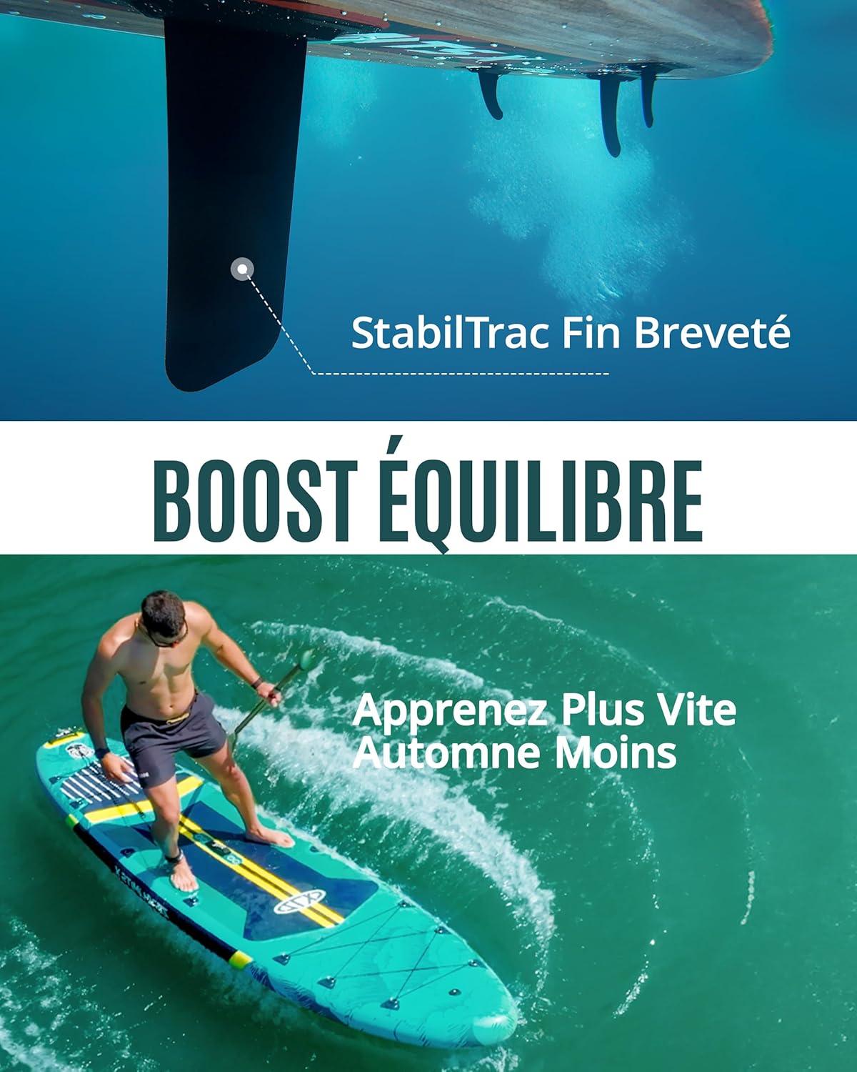 ZLX - Paddle gonflable extra large 350x89cm, planche stable, accessoires, ZLX