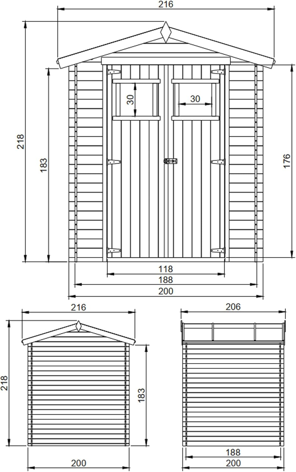 Abri de Jardin en Bois - Stockage extérieur I216xL206xH218 cm/ 3.53 m2 Petit abri à Outils, Local à vélos - karaca-alisveris M343