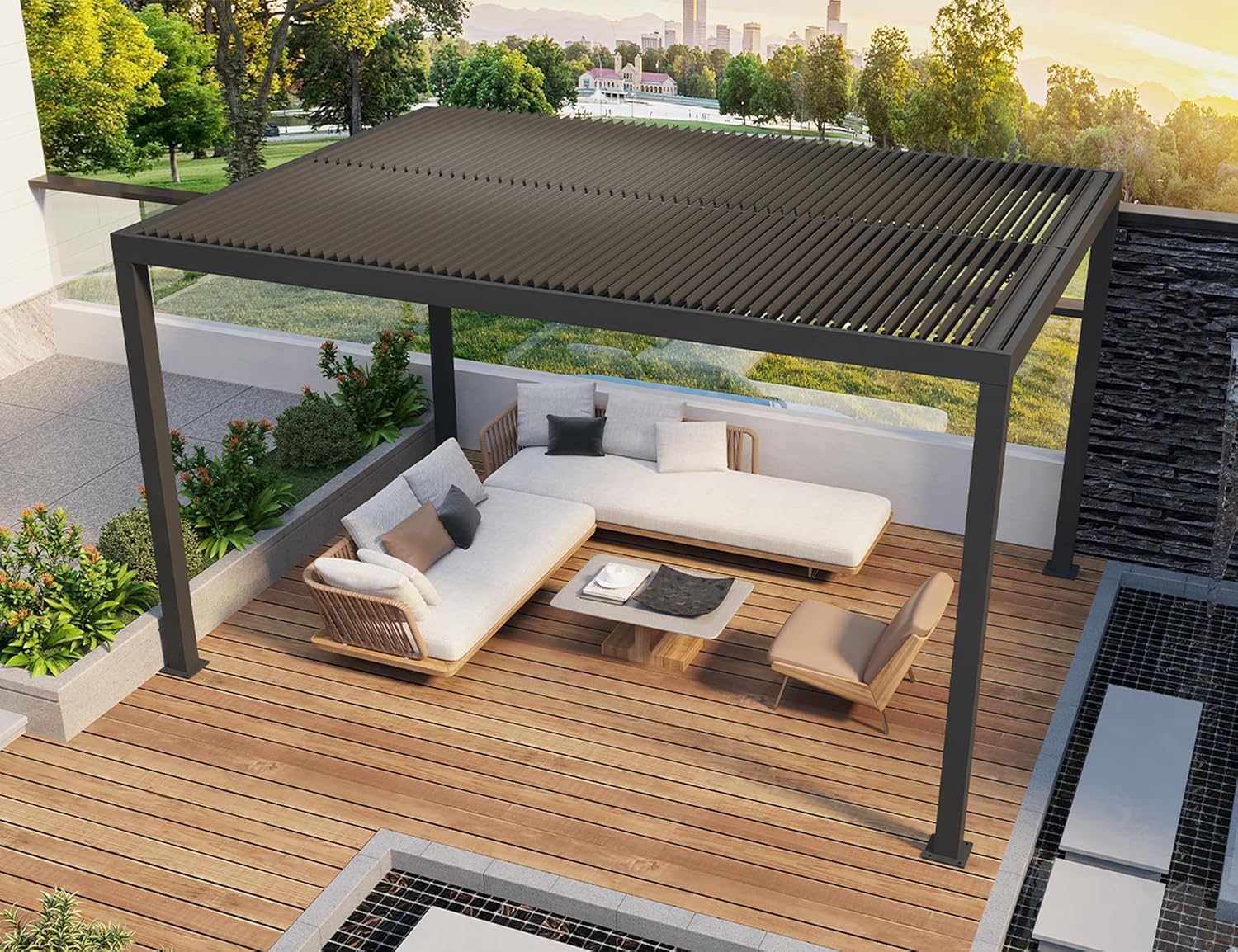karaca-alisveris - pergola bioclimatique - 4,6x3,3 m - lames orientables, aluminium