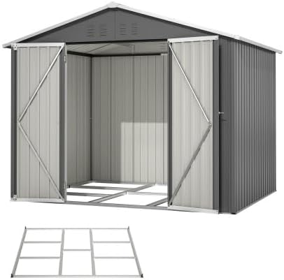 Abri de jardin métal - 8x6m, porte rabattable, résistant intempéries