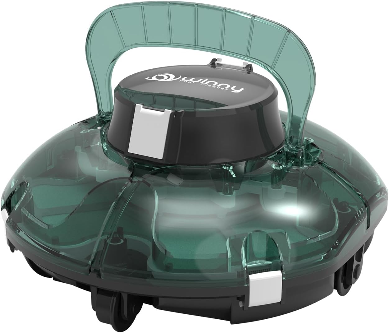 karaca-alisveris Winny 200 Robot Piscine, Aspirateur Piscine Sans Fil Avec Batterie, Autonomie 75 Min pour Piscines Hors-Sol 60m², Double Filtration,Stationnement Automatique(Transparent Vert Blanc)