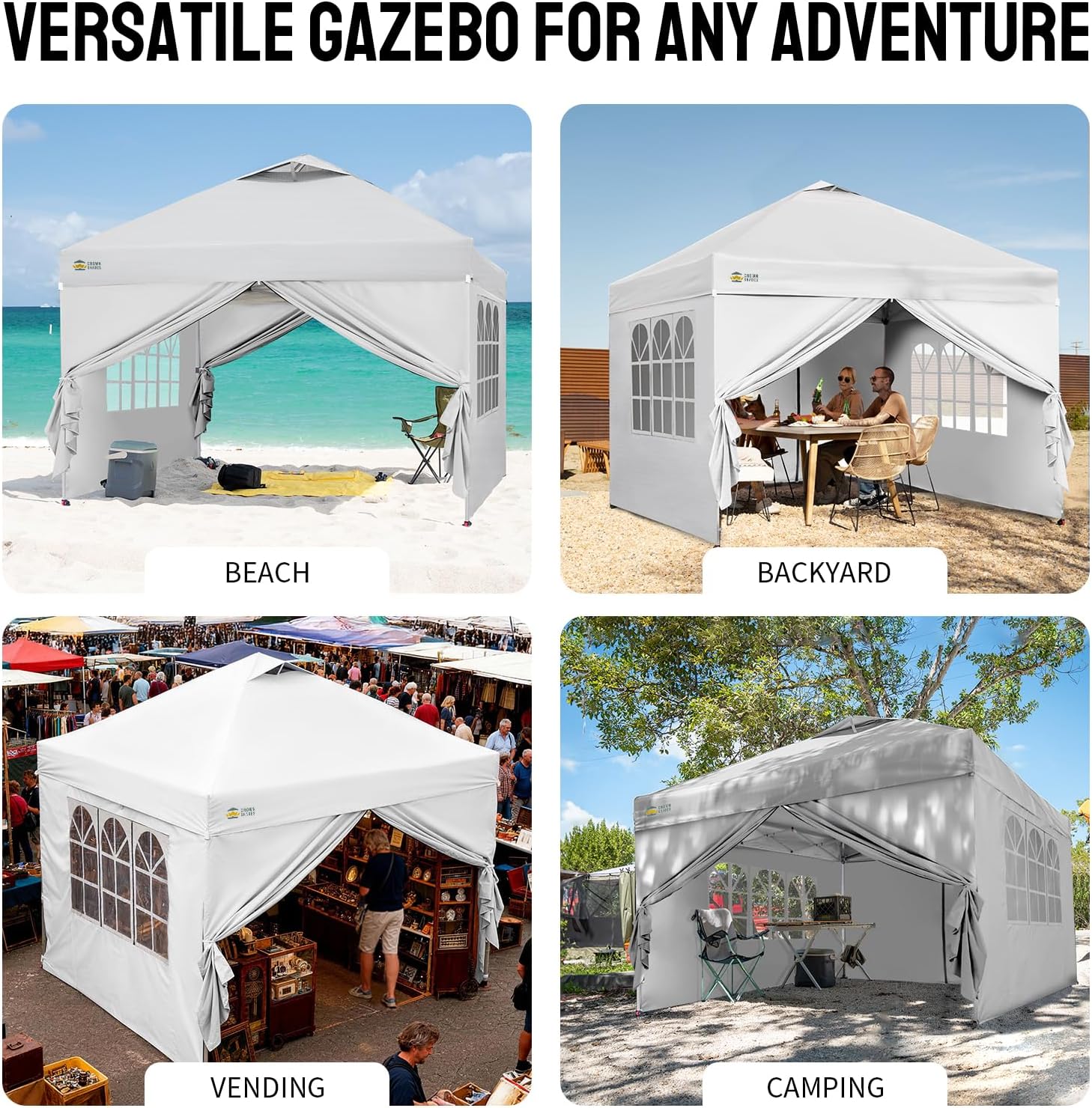 karaca-alisveris - Tonnelle Pliante - 3x3m - Imperméable, UPF 50+, 4 parois, sacs, blanc