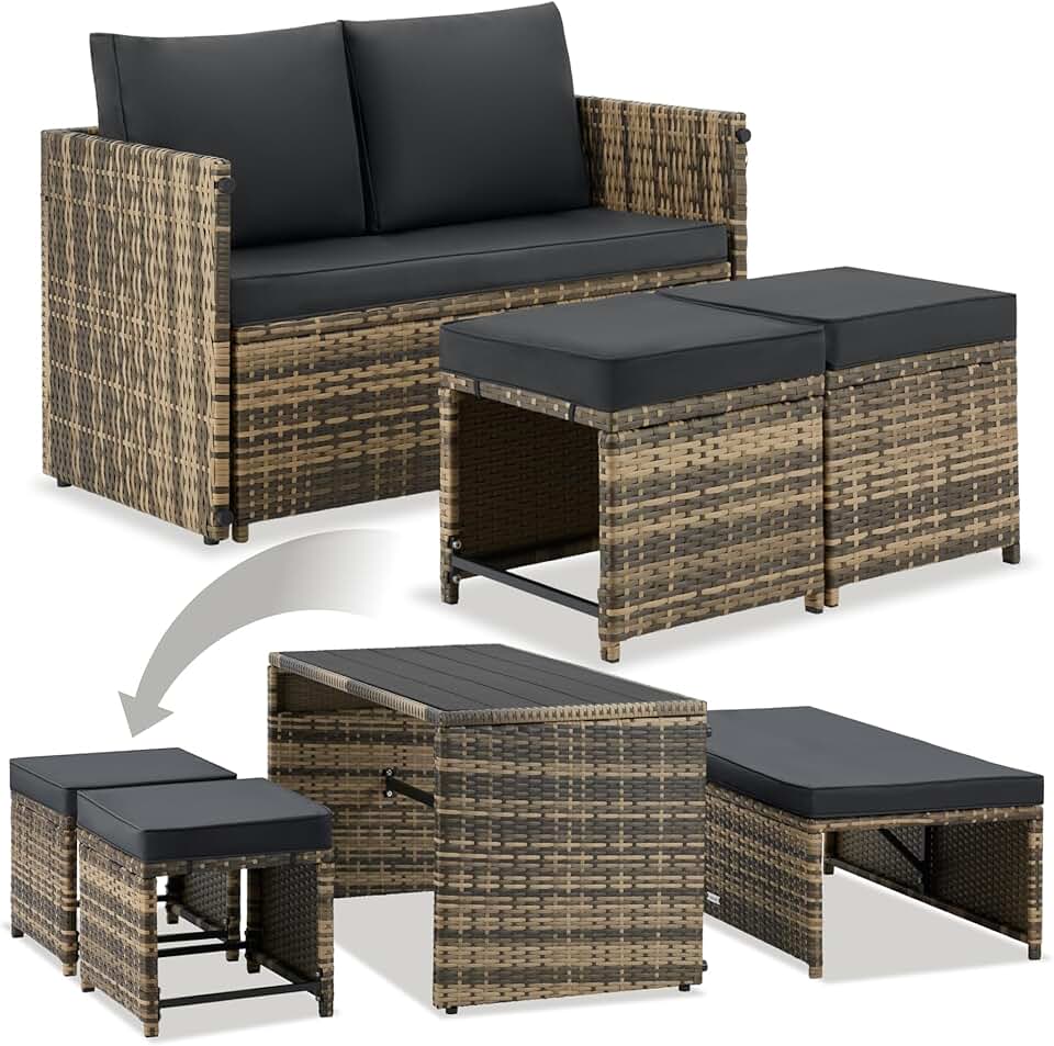 karaca-alisveris - Salon de jardin modulable 2en1 4 places - canape exterieur, encastrable, table et chaises