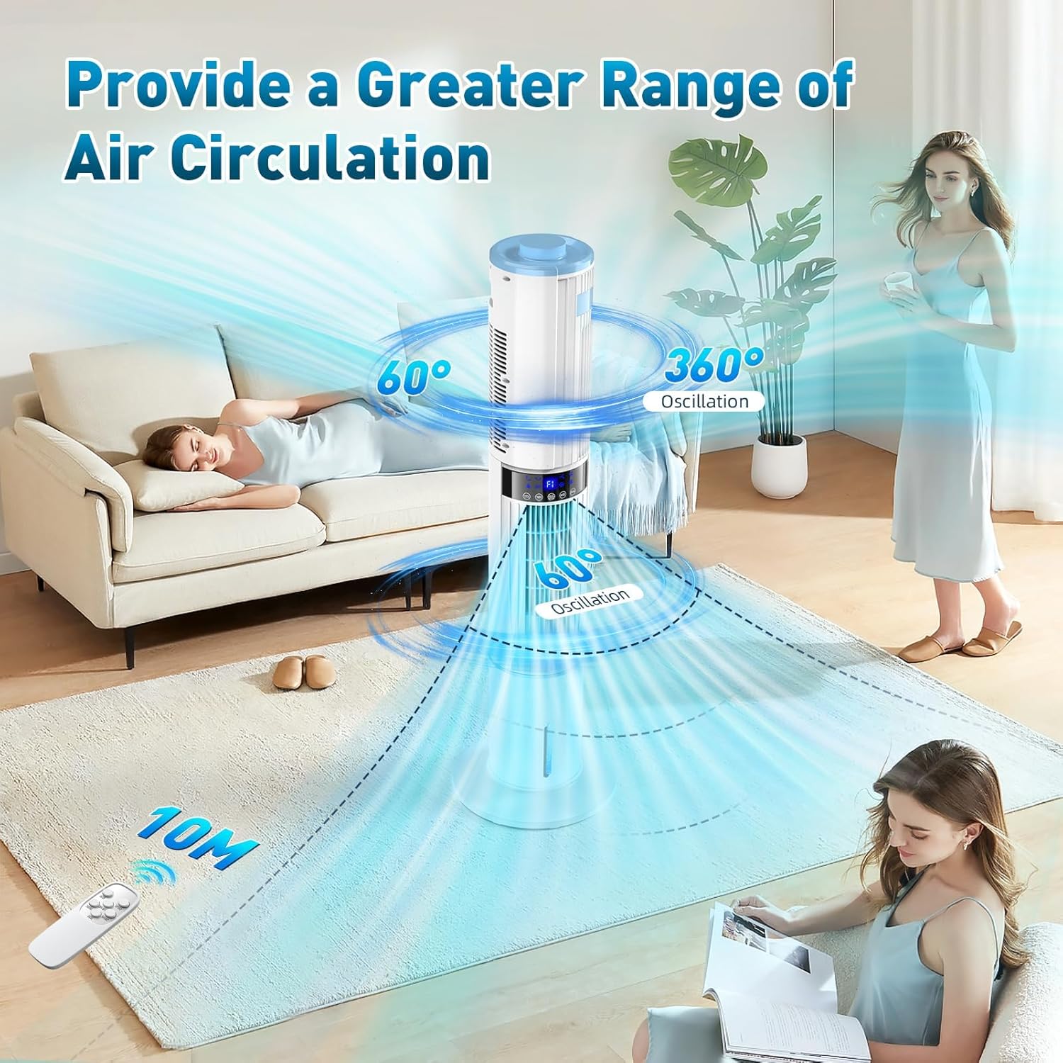 Climatiseur mobile - 2 sorties, oscillation 360°, 65W, 24h minuteur, 3 modes, 3 vitesses, télécommande - pour chambre, b