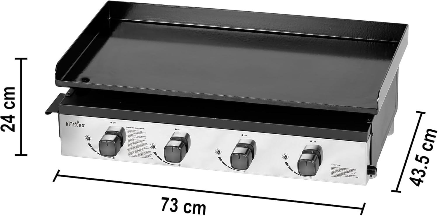Plancha à gaz - 4 brûleurs, 10kW, noir, grande surface de cuisson