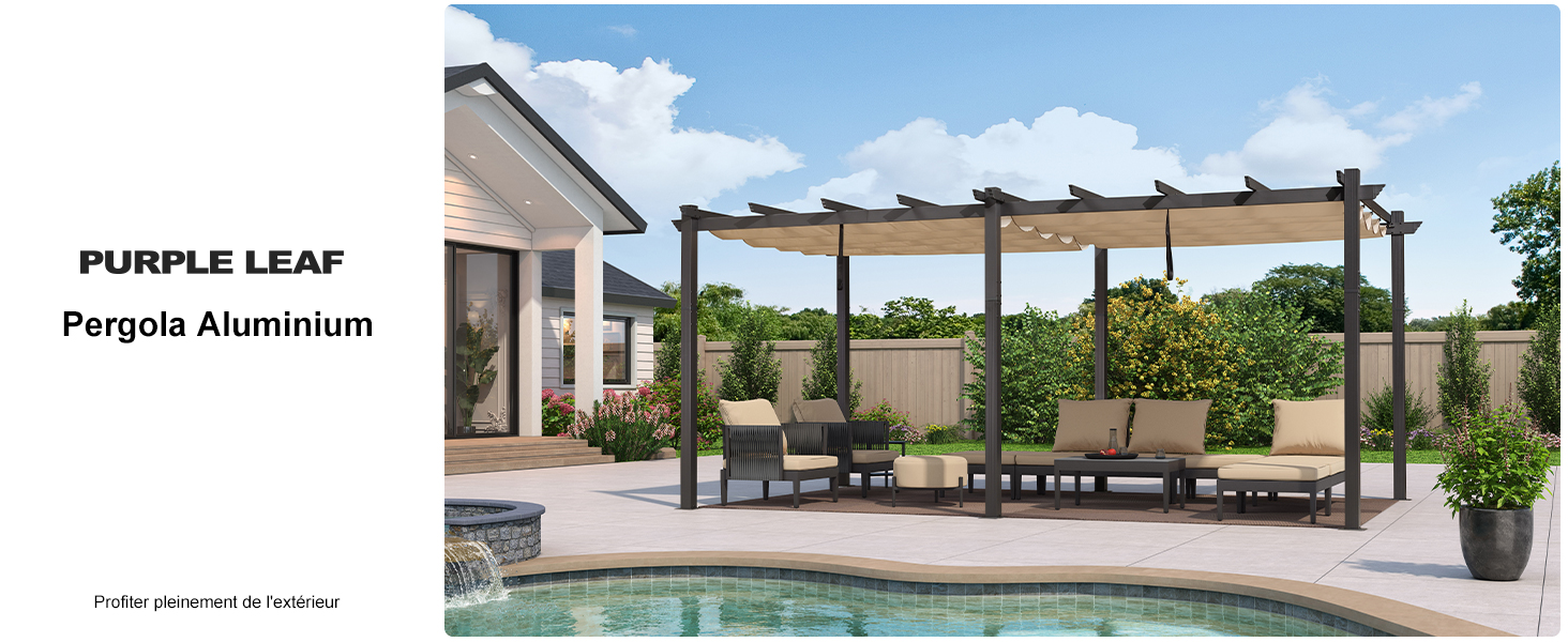 installée sur le coin salon extérieur à côté de la piscine, avec un design moderne avec des persiennes réglables