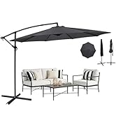 karaca-alisveris Parasol Déporté Inclinable 3x3M avec Manivelle, Pied Housse, Anti-UV UPF50+, Grand Para...