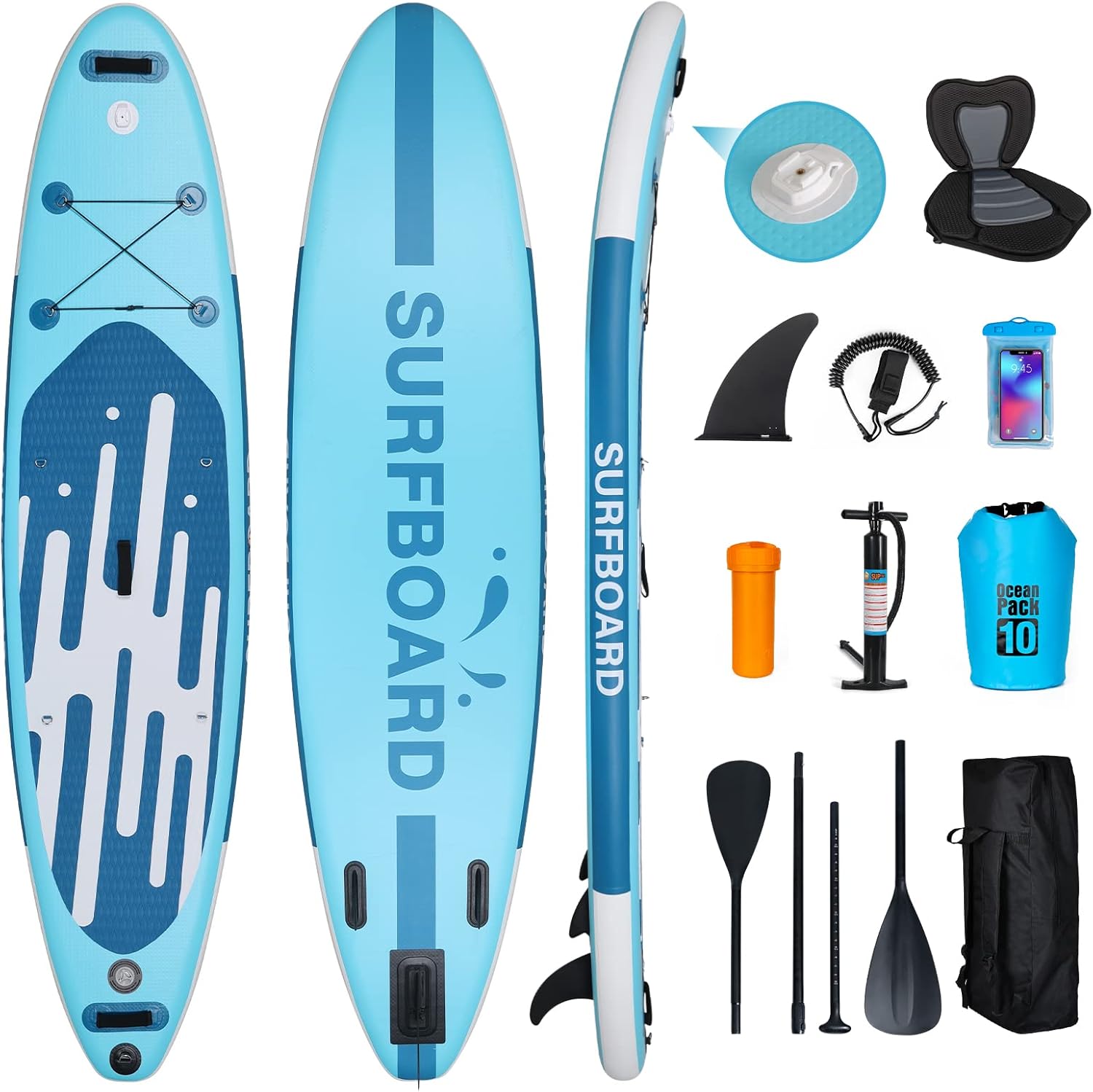 karaca-alisveris - Paddle gonflable adulte - 320/335cm - 2 places, siège kayak, pagaie alu, support caméra, jusqu'à 150kg