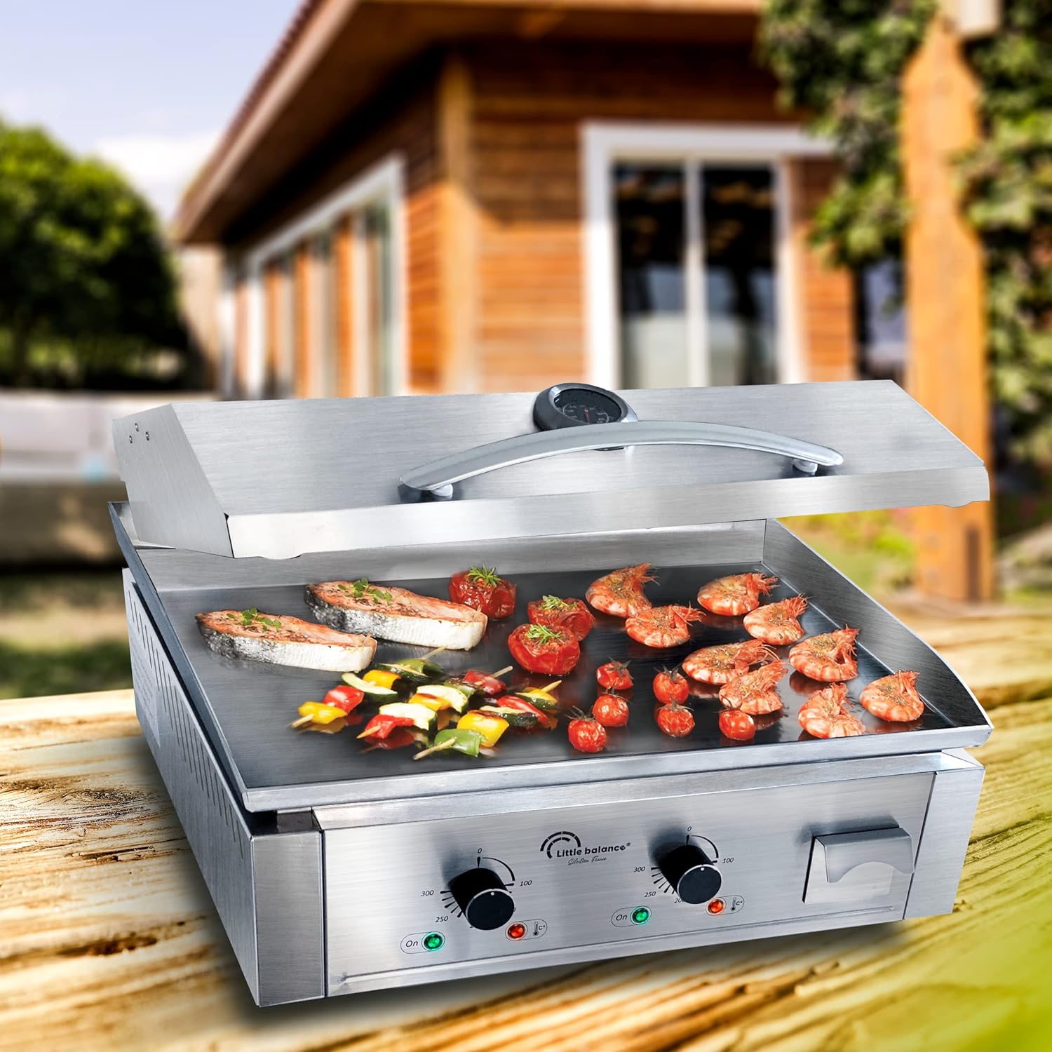 karaca-alisveris - Aquitaine Pro Plus - plancha inox 2 zones, couvercle, 3500W - 8473