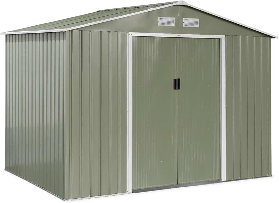 karaca-alisveris - FERRAIN - 5,29m² - métal, double porte, fixation sol, vert et blanc