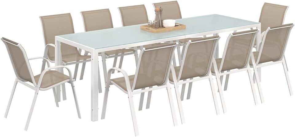 karaca-alisveris - Madrid salon de jardin 240 cm table + 10 chaises blanc/beige