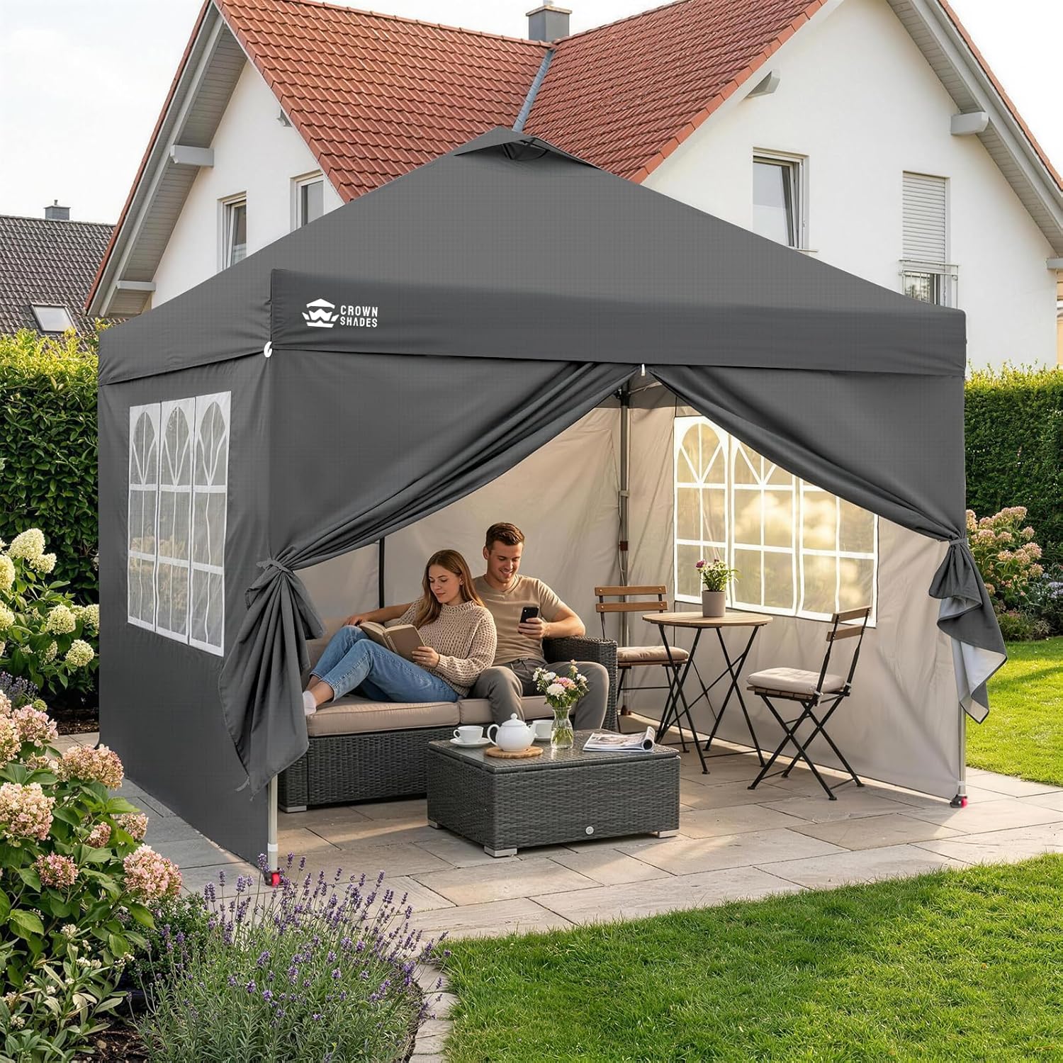 karaca-alisveris Tonnelle Pliante 3x3 Imperméable, Barnum Pliant de Jardin Exterieur, Pop-Up Gazebo avec Sac de Rangement, UPF 50+, avec 4 Parois Latérales Amovible, 4 Sac de Sable, Gris
